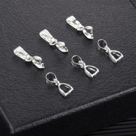 ALEXCRAFT 6Pcs 925 Sterling Silver Pendant Clasp Pinch Clip Bails for Jewelry Making, Slider Pendant Connectors with Open Loop, Sterling Silver Findings Jewelry Pendants Clasps for Necklace Charms
