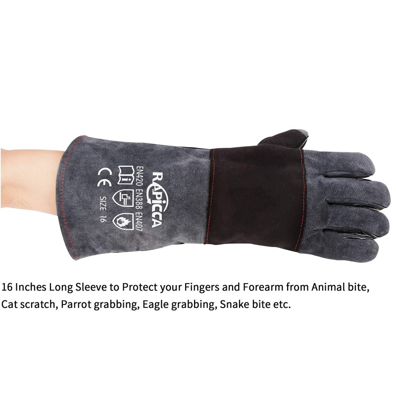 RAPICCA Animal Handling Gloves Bite Proof Double Leather Reinforced Padding