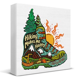Hiking Decor Sign, Gifts for Hiker Lover, Hiking Makes Me Happy Wooden Sign for Home Bedroom Shelf Table Desk Decoration 5x5 Inches