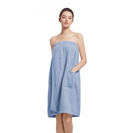 Women'S Soft Wrap Towel Full Length，Bath Robe After Shower Female Plush Long，Spa Bathrobes Lightweight With Pockets (US, Alpha, One Size, Regular, Regular, Weak Blue)