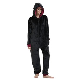 Unpifolov Men and Women Flannel Pajamas Four Magic College Styles Jumpsuit Adult Sportswear Hooded Homewear Red L