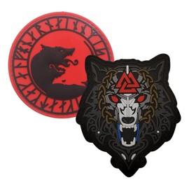2 PCS AliPlus Viking Patches Viking Wolf Patch Odin Wolf Valknut PVC Patches Tactical Morale Patch Hook Backed(2P02)