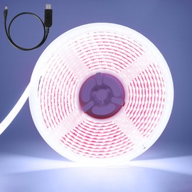 Led Tape Light, Strip Light, 16.4 ft (5 m), 600 Rungs, 12 V, Brightness Adjustment, Indirect Lighting, Illumination Light, 2835SMD, Cutable, Easy Installation, DIY Double-Sided Tape, USB Powered, Waterproof, IP67 Ultra Brightness, Daylight 6000K