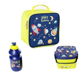 KEAIDUO Space Lunch Bag with Space Lunch Box and Bottle, Gifts for Boys, Bag Back to School Supplies - 600D Insulated Kids Lunch Bag, Kids Snack Box