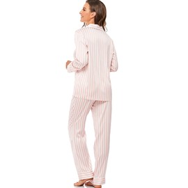 Serenedelicacy Serenedelicacy Women's Satin Pajama Set Long Sleeve Button Down Sleepwear 2-Piece Striped Silky Pj Set (Medium, Blush/Ivory, Stripe)