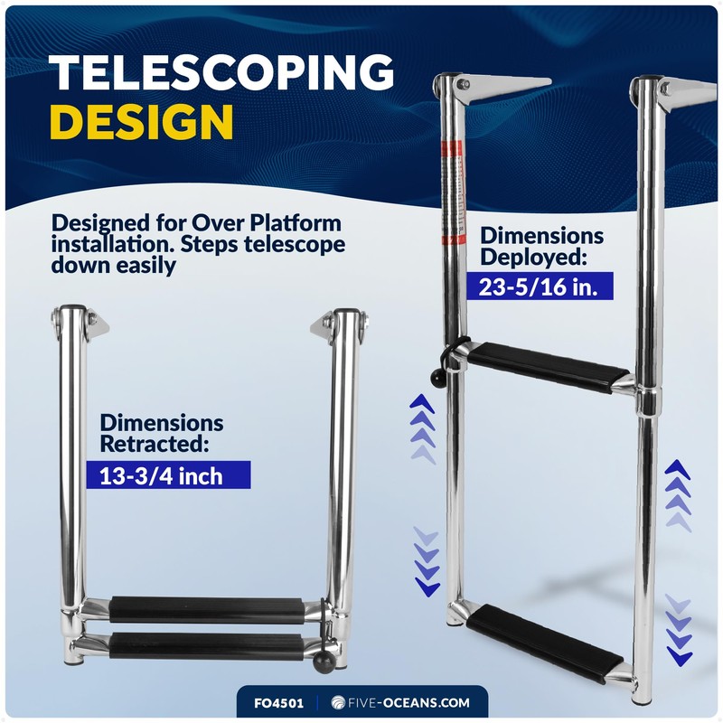 Five Oceans 2 Step Telescoping Swim Ladder, Over Platform -