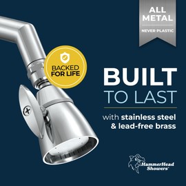 HammerHead Showers® ALL METAL 2 Inch High Pressure Shower Heads - CHROME – 2.5 GPM Shower Heads High Pressure - High Flow Shower Head with ADJUSTABLE SPRAY PATTERN - Fixed Shower Head