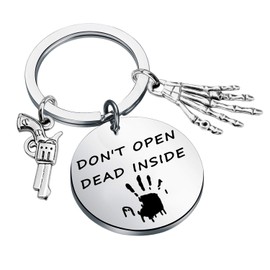 AKTAP Horror Zombie Movie Inspired Keychain Don’t Open Dead Inside Zombie Keyring for Walking -D Fans Gift(Open Dead Keychain)
