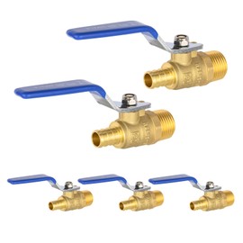 (Pack of 5) EFIELD 3/4 Inch Crimp Pex X 3/4 Inch Male NPT Brass Shut-off Ball Valve for Plumbing Application, ASTM F1807, Blue Lever, cUPC Certified