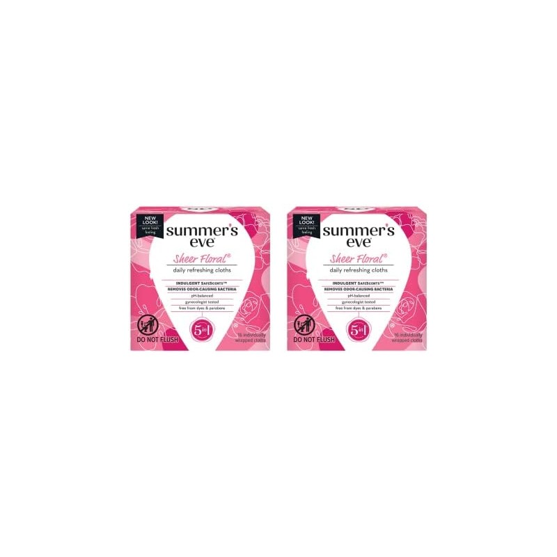 Summers Eve Sheer Floral Cleansing Cloths, Individually Wrapped, 16-Count (2-Pack)