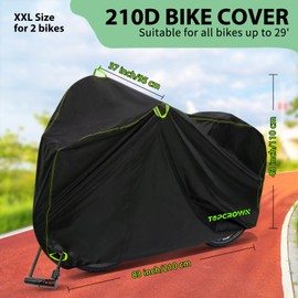 Topcrown Bike Cover Waterproof Outdoor Storage for 1/2/3 Bikes, Bicycle Cover Rain Sun UV Dust Wind Proof with Storage Bag for Mountain Road Bike/Ebike (210D Black+Green, XXL Size for 2 bikes)