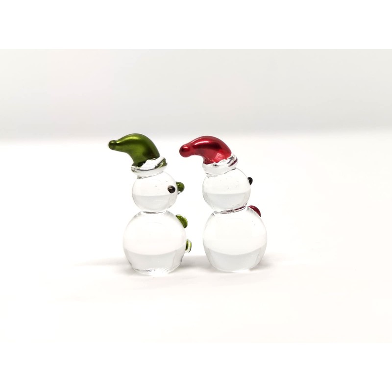 Sansukjai Rare Snowman Tiny Micro Figurines Hand Blown Glass Art