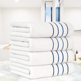Dorlion Towels, 4 Piece Striped Bath Towel Set, 100% Turkish Cotton Plush, High Absorbent, Super Soft, Quick Dry Turkish Bath Towel Set for Bathroom Oxford Blue