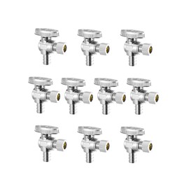 VEVOR 10 Pack Angle Stop Valve, Water Shut Off Valve 1/2" PEX x 3/8" OD Compression, 1/4 Turn Chrome Plated Brass Shutoff Valves for Bathroom Kitchen Toilet Shower Plumbing