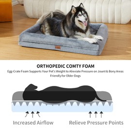Yiruka Large Orthopedic Egg Crate Foam Dog Bed, Waterproof Dog Bed with Removable Washable Cover, 4-Sides Removable Bolster Soft Couch Sofa with Non-Slip Bottom, Dark Grey