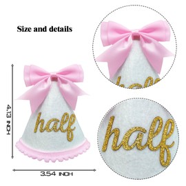 Pink Bow Half Birthday Hat -Baby 1/2 Birthday Cone Hat,Six Months Decorations,Party Hat Outfit for Girls Half Birthday Decorations
