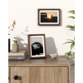 RICHFOCUS 5x7 Picture Frame USA-Sourced Natural Walnut Solid Wood Photo Frame Handcrafted Rounded Corner Wooden Frame with Real Glass Display Photos 4x6 with Mat or 5x7 Without Mat