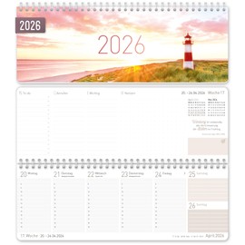 Häfft® Weekly Desk Calendar 2026 Landscape "Leuchtturm" 1 Week 2 Pages, Desk Calendar with Sayings, Weekly Calendar 29.7 x 11.6 cm - Sustainable and Climate Friendly