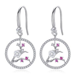 VIKI LYNN 925 Sterling Silver Plum Blossom Dangle Earrings Drop Hook Earrings for Women