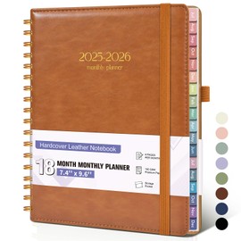 Monthly Planner 2025-2026, 18 Months Academic Calendar Planner from July 2025 - December 2026, 7.4'' x 9.6'' Monthly Planner with Tabs, Spiral Daily Planner Perfect for Office School Teacher Student, Brown