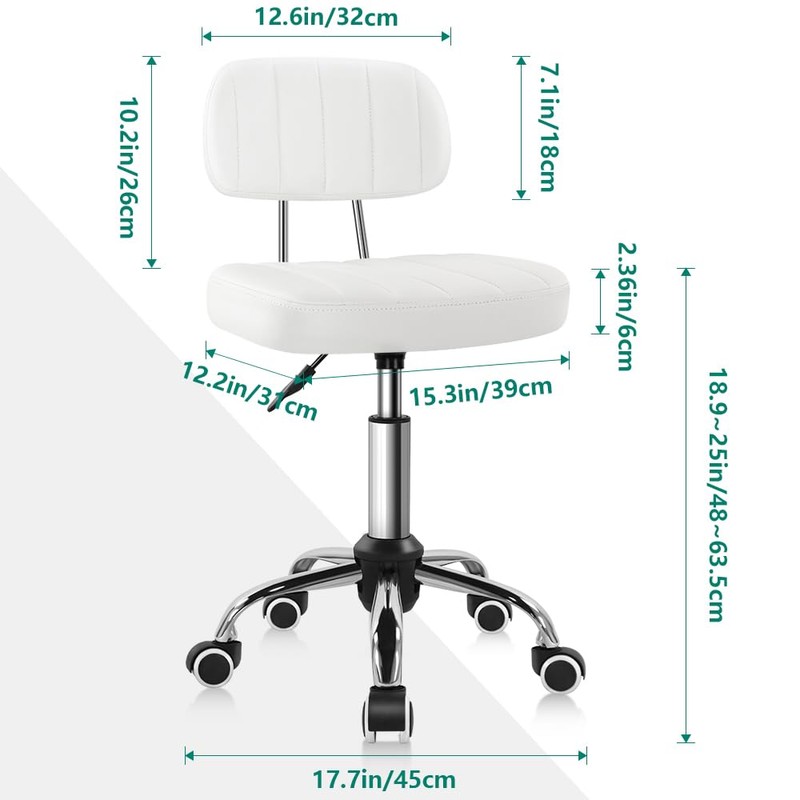 BFTOU White Square Swivel Stool with Wheel for Work SPA