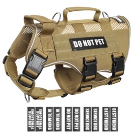 WINSEE Mesh Dog Harness with 10 Pet Patches for Large Service Dog in Training, Breathable Tactical Molle Vest with Double Handle, Reflective Military Pet Vest for Walking Hiking