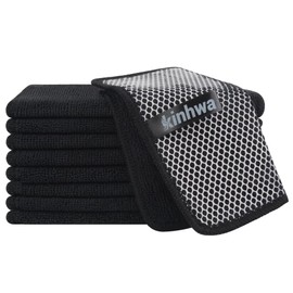 KinHwa Kitchen Washcloths for Dishes Absorbent Microfiber Dish Cloths Quick Dry Dish Rags with Poly Scour Scrub Side Ideal for Kitchen Cleaning and Housekeeping (Black, 7inchx7inch 9 Pack)