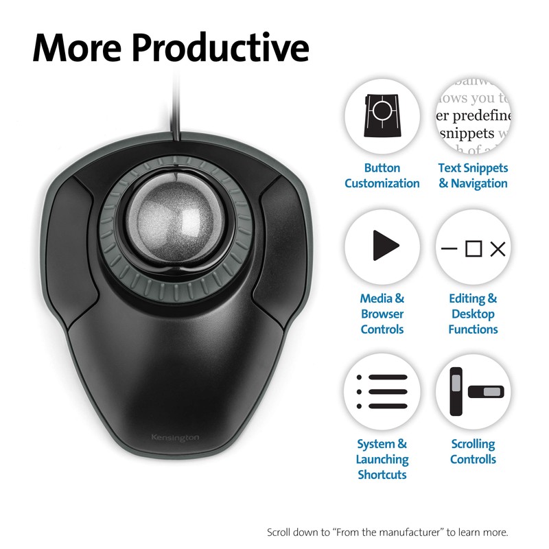 Kensington Orbit Trackball Mouse with Scroll Ring (K75327WW), Black-Grey