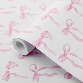MotiMind Pink Bow Wallpaper 15.75 x 197 Inch Cute Bow Aesthetic Wallpaper Coquette Trendy Preppy Pink Peel and Stick Wall Paper Girly Adhesive Removable Coquette Room Decor for Bedroom Room Cabinets