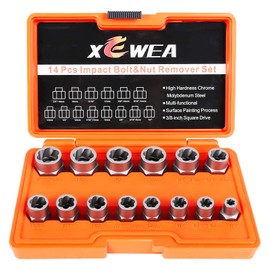 XEWEA 14PCS Bolt Extractor Set, 3/8" Drive Impact Stripped Bolt Remover Extractor Socket Set for Removing Damaged Broken Rounded Off Bolt & Nut Remover Set with Storage Case,Father's Day Gift