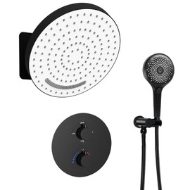 12 Inch Round Matte Black Rain Shower Head Thermostatic Waterfall and Rain Shower System Set