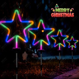 BlcTec Christmas Decorations Outdoor, 4PCS Neon Christmas Star String Lights with Stainless Steel Stakes, Waterproof Star Christmas Lights for Garden, Patio, Yard, Lawn, Pathway Xmas Décor, Multicolor