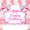 5.9 X 3.6 FT Pink Bow Happy Birthday Banner Backdrop
