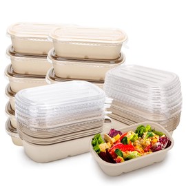 Aksipo 50 Pack 29 Oz Disposable Meal Prep Containers with Lids, Rectangle Paper Bowls with Lids for Salad,Leftovers, Leak-proof To Go Box Cardboard Lunch Box Compostable Take Out Food Containers