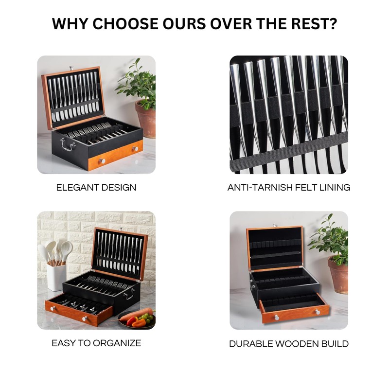 Silverware Storage Box, Wood Chest - without Cutlery - Tarnish
