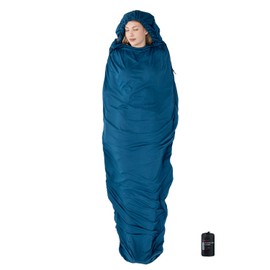 Browint Thermolite Sleeping Bag Liner with 2 Zips, Mummy with Hood & Rectangle for Camping; Sleeping Bag for Adults for Hotel, Pillow Pockek; Stretch Thermal Liner for Cold Weather