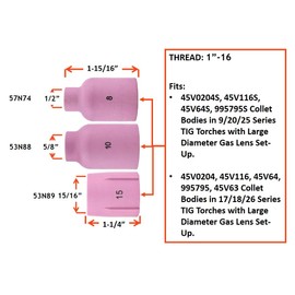 SÜA - Consumables Kit for 9-20-25 Series TIG Torches with Large Diameter Gas Lens Set-Up - Sizes: 1/16'', 3/32'' and 1/8'' (Model: AK-4-LDGL)