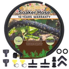 1/2’’ Soaker Hose 100 Ft for Garden Beds, Heavy Duty Soaker Hoses for Garden 100 Ft for Water Saving, DIY Garden Soaker Hose 100 Ft Drip Hoses with Kit for Hose Irrigation System (100 feet)