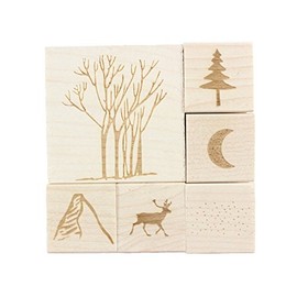 ExcelMark Winter Outdoors - Engraved Wood Rubber Stamp Set - 6 Pieces
