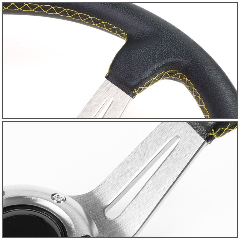 Auto Dynasty Aluminum Frame Vinyl Leather Cover 350mm 6-Bolt Steering