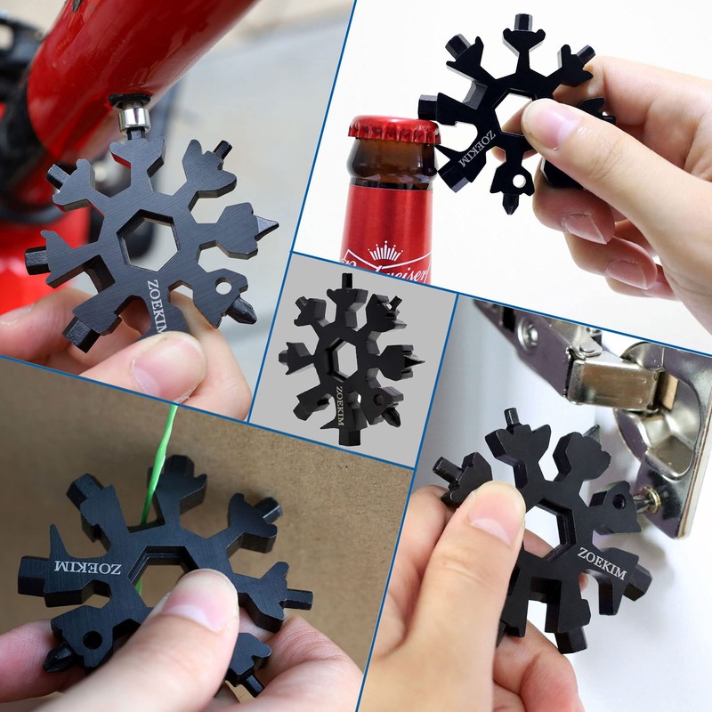 ZOEKIM 18-in-1 Snowflake Multitool, Stainless Steel Snowflakes Multitool Keychain, Combination