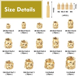 Gueenky Pack of 405 3D Print Threaded Insert, 2# 4# 6# 8# 10# 1/4-20 Insert Nuts Brass Melting Nuts with Soldering Iron Melting Aid 14 Sizes Melt Thread Embedding Nuts Assortment
