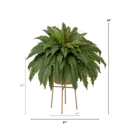 Nearly Natural 32in. Artificial Boston Fern Plant with Metal Planter with Stand DIY KIT