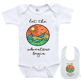 Let The Adventure Begin -Cute Shirt Newborn Baby Bodysuit Outfit Onesie & Bib
