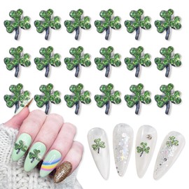 20Pcs Shamrock Nail Charms and Gems 3D Metal St Patricks Nail Charms with Diamond Design Irish Clover Nail Rhinestone Charms Alloy Green Charms Decoration for Women Girls