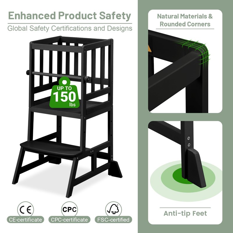 COSYLAND Toddler Standing Tower - Adjustable Height Toddler Kitchen Stool