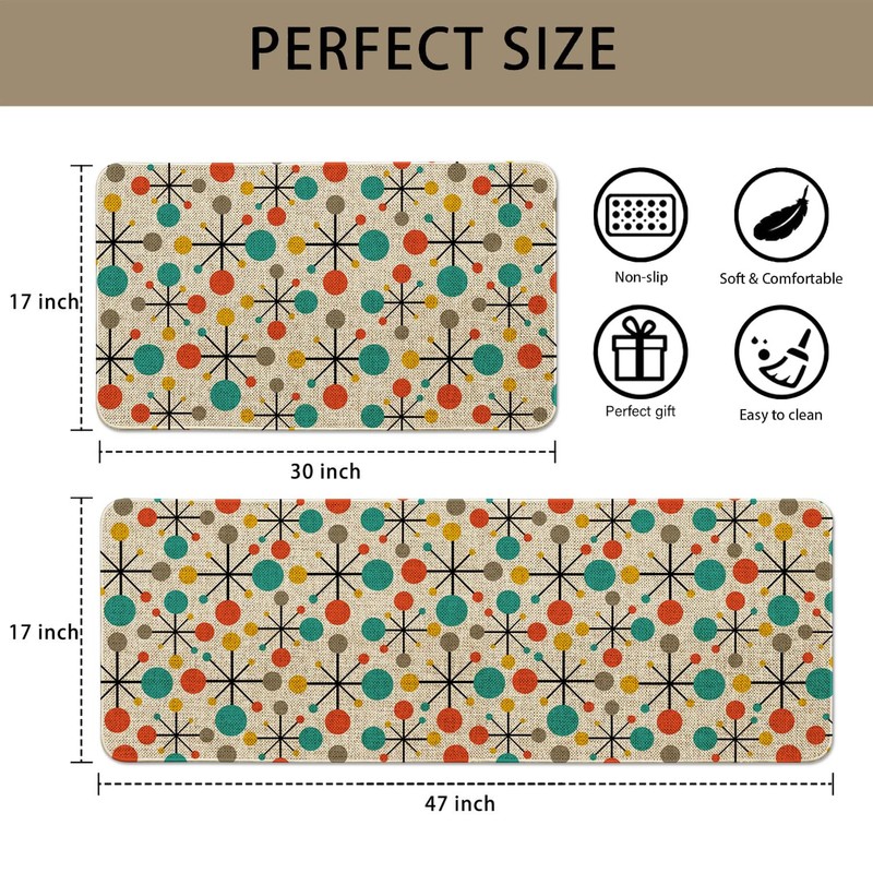 HSOWKDN Mid Century Atomic Kitchen Rugs Sets of 2 Non