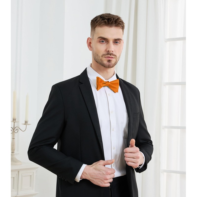 PenSee Mens Solid Orange Bowtie Woven Self Tie Bow Ties