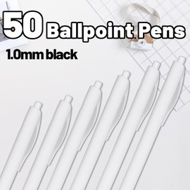 Wiaziert BallPoint Pens, 50 Pack (BLACK Ink),Bulk Pens, White Barrel,Click Pens for Office Home and School, Retractable Ballpoint Pens, Medium Point, 1.00MM (White)