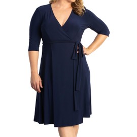 Kiyonna Women's Plus Size Essential Wrap Dress,Nouveau Navy,4X Plus
